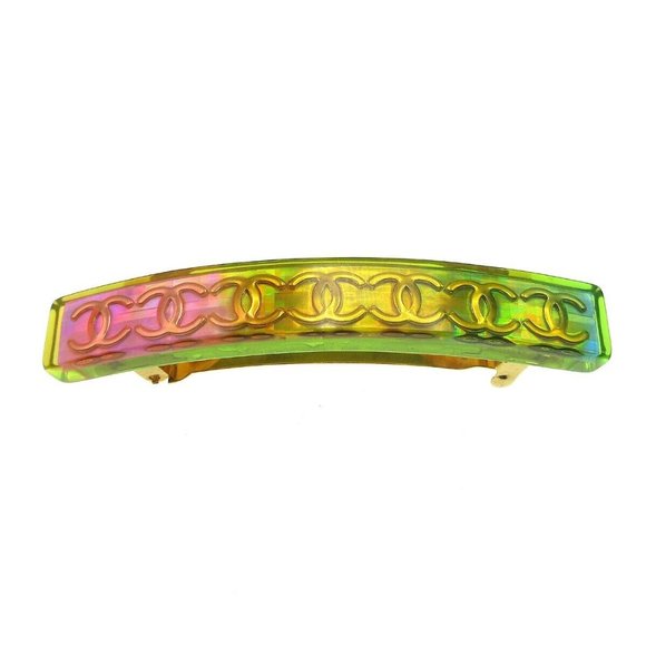 AUTHENTICITY GUARANTEED CHANEL CC Logos Hair Clip Hairpin Barrette Yellow Gold - Picture 1 of 4